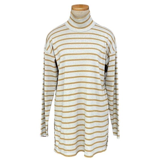 Anthropologie Vanessa Virginia Turtleneck Sweater Stripe Yellow Cream Medium M - Picture 1 of 12